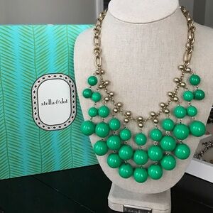 Stella & Dot Gold Necklace with Vibrant Green Beads